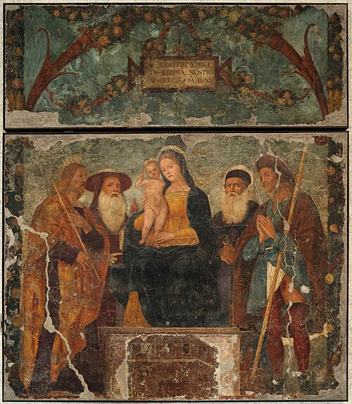 Madonna conl bambino in trono e i santi Giuseppe, Girolamo, Antonio abate e Rocco, 1515, Francesco Morone