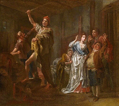 Don Quixote’s Battle with the Wine Skins, 1767, Francis Hayman