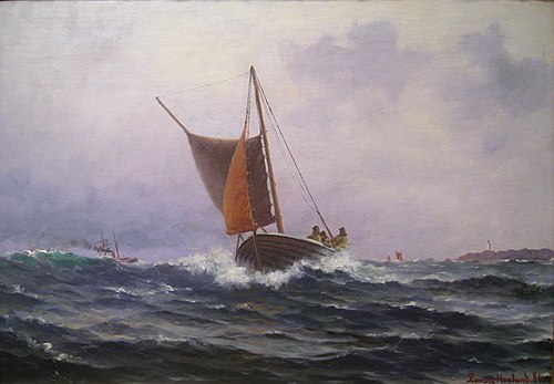 Fisher men at Kvitsøy, 1886, Lauritz Haaland