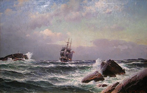 Skip i opprørt sjø, 1908, Lauritz Haaland