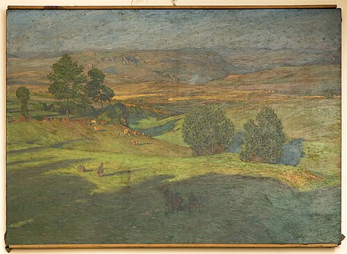 Paysage sur les hauteurs au coucher du soleil., 1899, Hans von Volkmann
