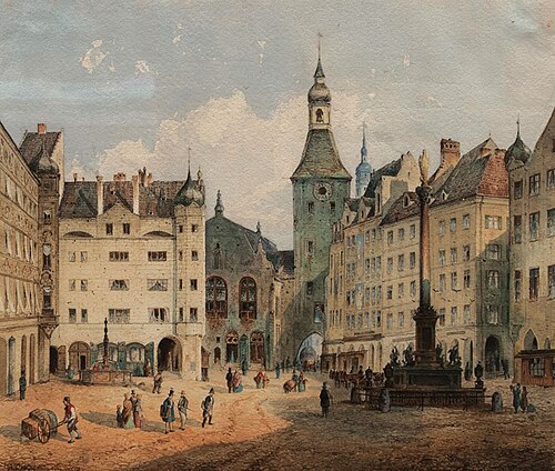 Der Marienplatz in München, 1853, Anton Doll