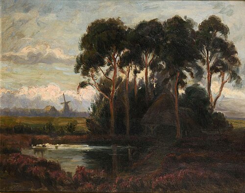 North German landscape with windmill, , Franz Bunke
