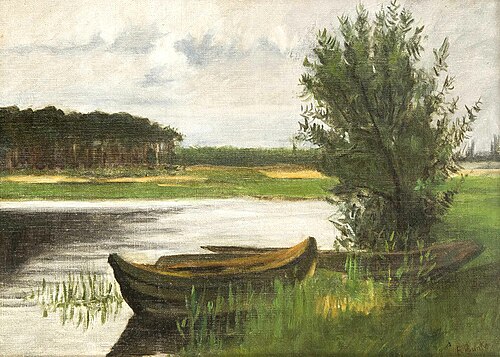 Boats on the banks of the Beke, , Franz Bunke