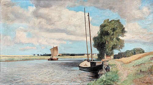 Dinghies at the bank of the Warnow river, , Franz Bunke