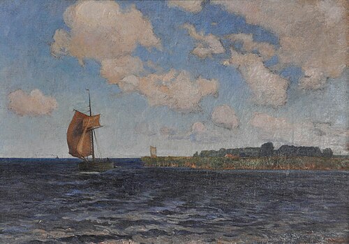 Mecklenburgische Küstenlandschaft mit Segelschiff, , Franz Bunke