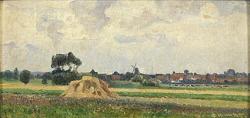 Norddeutsche Sommerlandschaft mit Blick auf ein Dorf, , Franz Bunke