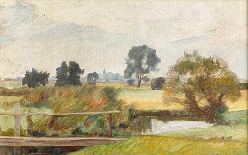 Wide moor landscape with pond, , Franz Bunke
