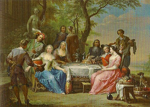 Elegant company dining in a garden, 1761, Franz Christoph Janneck