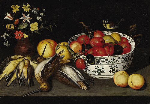 A pair of still lifes with flowers, birds, and fruit, 1620, Francesco Codino