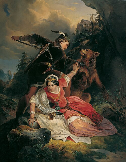 Herzog Ernst der Eiserne rettet Cimburgis von Masowien, 1850, Franz Dobyaschofski