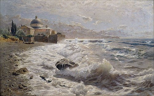 Italienische Küstenlandschaft mit einer Klosteranlage, 1893, Franz Xaver Hoch