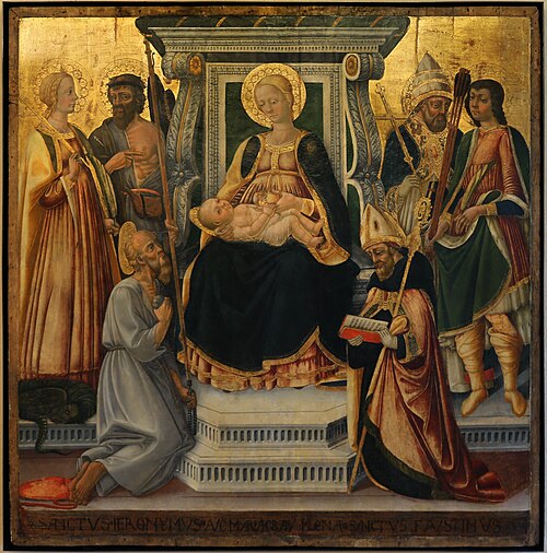 La Vierge et l'Enfant trônant avec six saints, 1485, Neri di Bicci