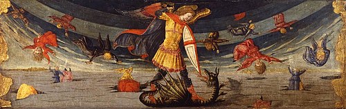 The Fall of the Rebel Angels with St Michael Fighting the Dragon, 1480, Neri di Bicci