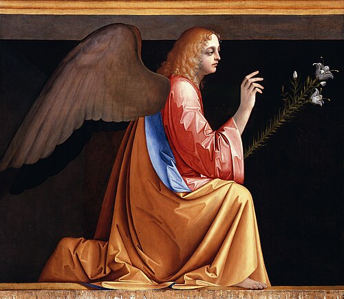 Angel of Annunciation / John the Evangelist writing, 1502, Giovanni Agostino da Lodi