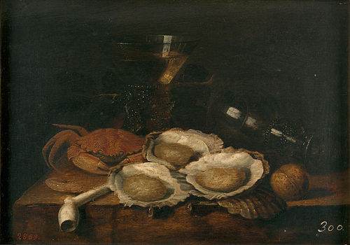 Still life with crab and oysters, 1601, Theodoor Smits