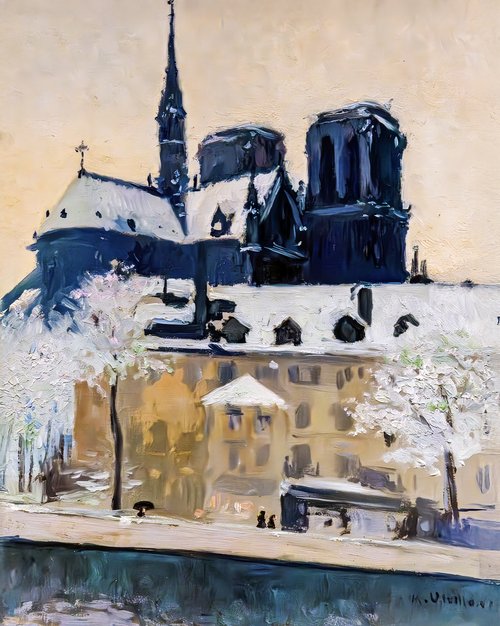 Vue de notre Nôtre Dame de París, sous la neige, 1890, Miquel Utrillo