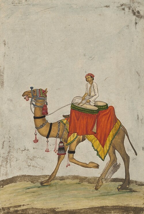 A camel with its rider playing kettle drums, 1840, Mazhar Ali Khan