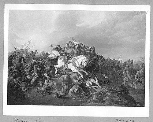 Battle between armed knights, 1843, Friedrich Kaiser
