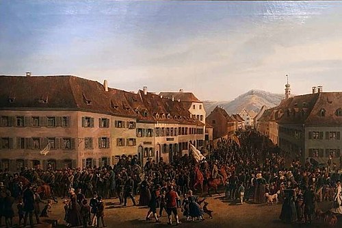 Einzug der Freischärler unter der Führung von Gustav Struve in Lörrach am 20. April 1848., 1848, Friedrich Kaiser