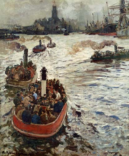 Auf dem Weg zur Arbeit im Hamburger Hafen, 1900, Friedrich Kallmorgen