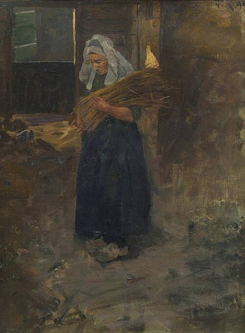 Alte Frau mit Flachsbündel, 1894, Friedrich Kallmorgen