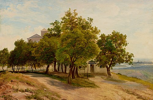 Baumgruppe auf dem Kahlenberg mit Blick auf Wien, 1840, Friedrich Loos