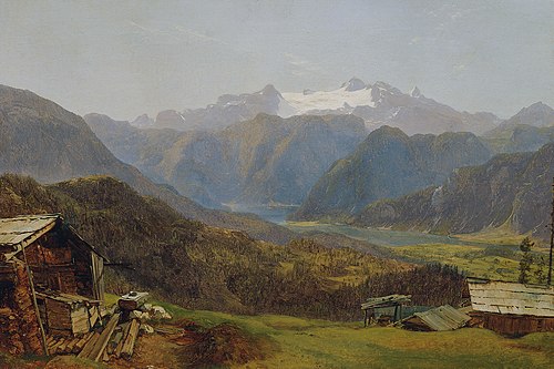 Blick von der Hütteneckalm auf den Hallstätter See und den Dachstein, 1832, Friedrich Loos