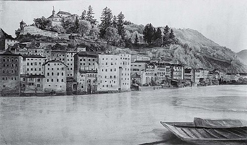 Häuser in Salzburg, 1833, Friedrich Loos