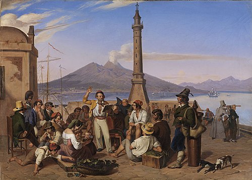 Der Improvisator am Molo zu Neapel, 1830, Friedrich Moosbrugger