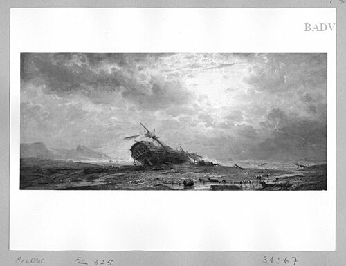 a wreck at the beach, 1829, Friedrich Preller l'Ancien