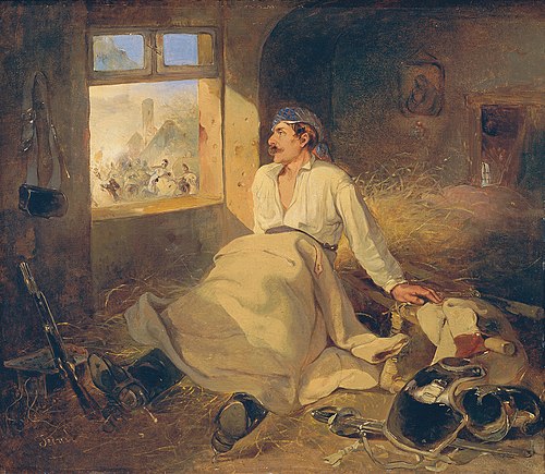 Verwundeter Kürassier auf einem Heuboden, 1841, Friedrich Treml