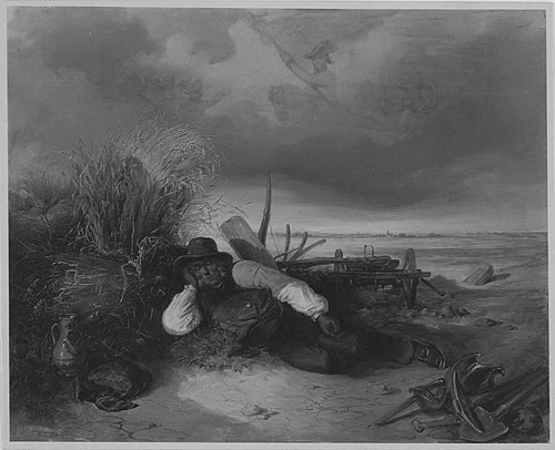 Ein alter Bauer träumt von der Schlacht bei Aspern, 1847, Friedrich Treml