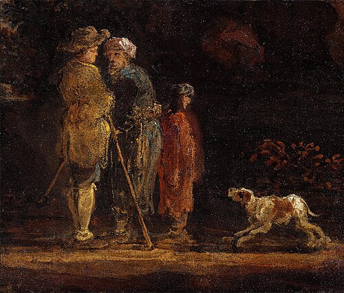 Three figures with a dog, 1660, Jan de Momper