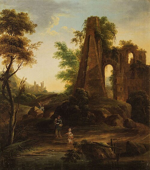 Landscape with ruins and wayfarers, 1660, Jan de Momper
