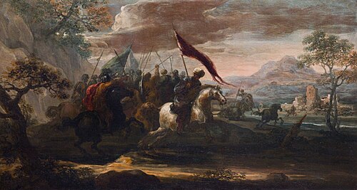 Landscape with a cavalry battle, 1665, Jan de Momper