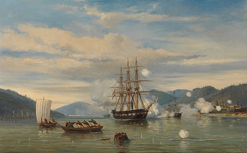 HNLMS Steam Warship Medusa Forcing Passage through the Shimonoseki Strait, 1864, Jacob Eduard van Heemskerck va