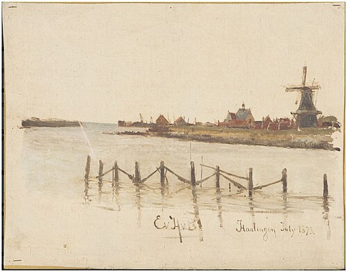 Gezicht op Harlingen vanuit zee, 1873, Jacob Eduard van Heemskerck va