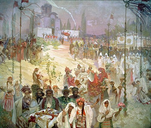 Couronnement du tsar serbe Stefan Dušan comme Empereur byzantin, 1926, Alfons Mucha