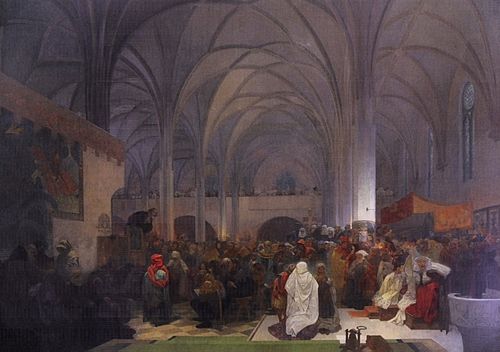 Prédication de Maître Jan Hus, 1916, Alfons Mucha