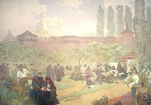 L'école fraternelle à Ivančice, 1914, Alfons Mucha