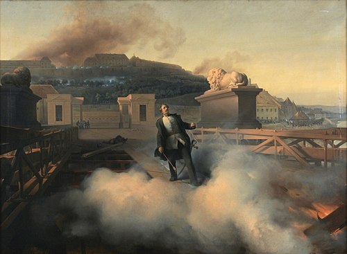Oberst Alnock auf der Budapester Kettenbrücke, 1851, Fritz Allemand