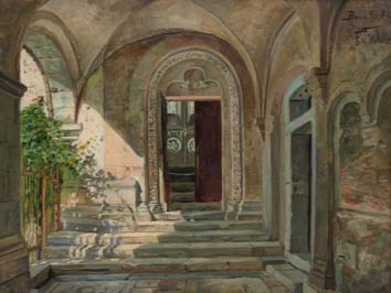 Bonn Minster, View of the Cloister in the Church, 1880, Fritz von Wille