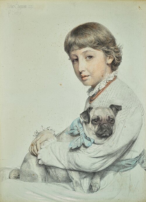 Portrait Of Reine Chapman and Her Pug-dog, , Frederick Sandys