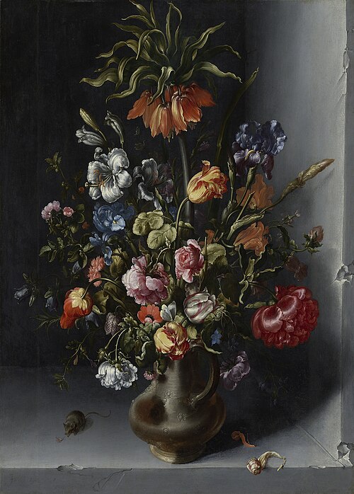 Flower piece with fritillaria in a niche, 1613, Jacob Vosmaer