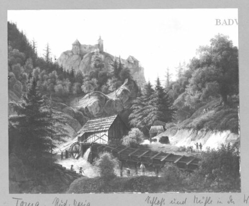 Mountain - valley with water - mill, 1839, Matthias Rudolf Toma