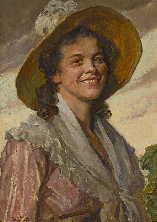 Jeune femme avec un grand chapeau, , Hans Best