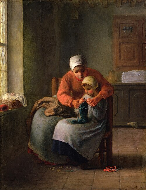 La leçon à tricoter, 1860, Jean-François Millet