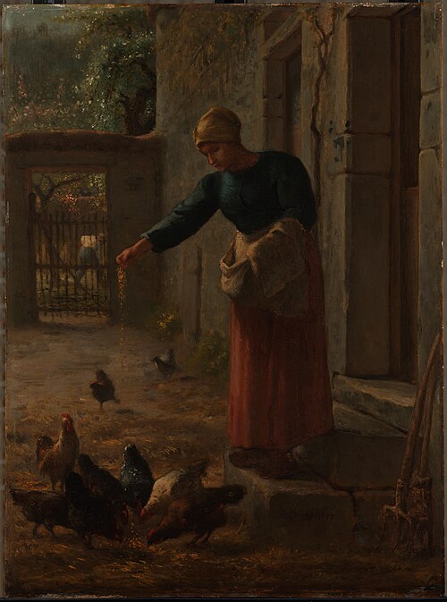鶏に餌をやる女, 1850, Jean-François Millet