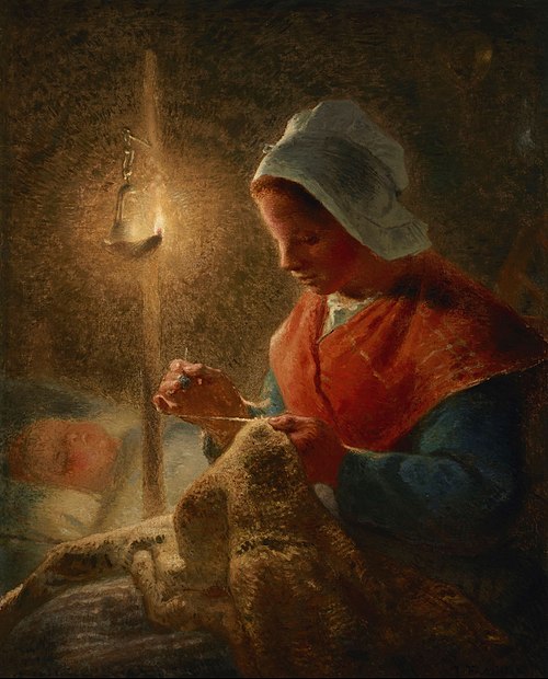 Femme coud à la lumière de la lampe, 1871, Jean-François Millet